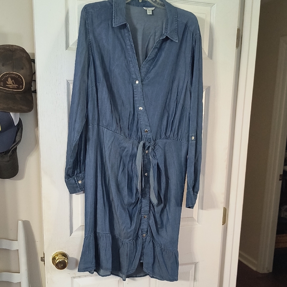 Cato Blue Buttoned Tie Front Shirt Dress